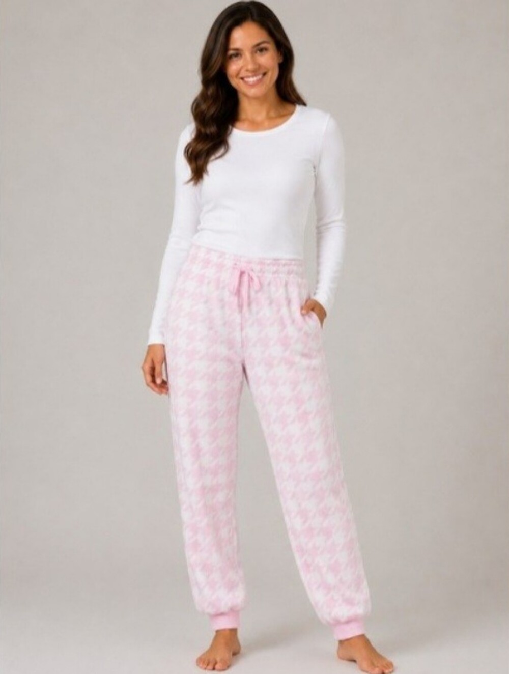 Joyspun Plush Pink White Drawstring Pajama Jogger Lounge Pant Size XL NEW NWT